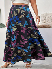  Leaf Print Elastic Waist Maxi Skirt