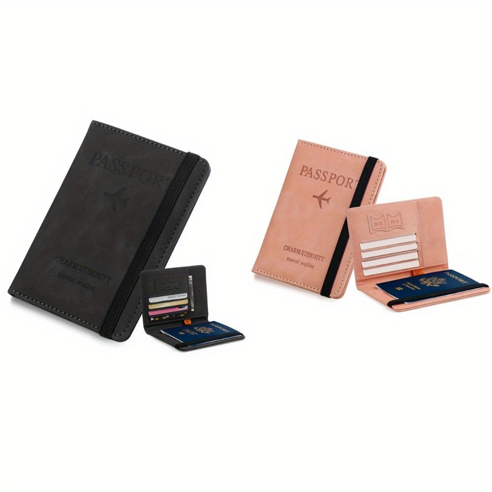 2 Pack RFID Blocking Passport Holder Travel Wallet PU Leather