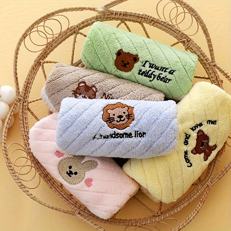 5pcs Animal Design Kid's Towels Soft Coral Fleece Polyester Absorbent Bibs