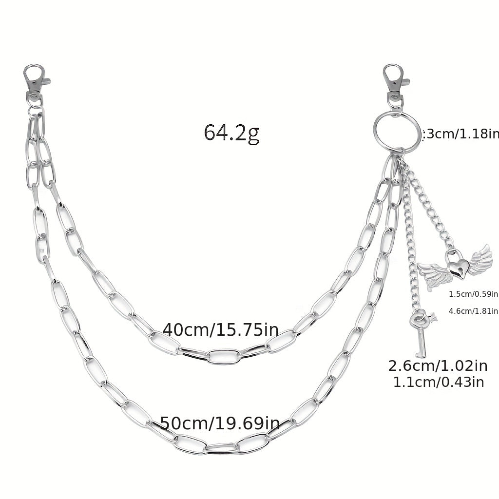 Metal Love Wings Pendant Pants Chain Retro Key Body Chain