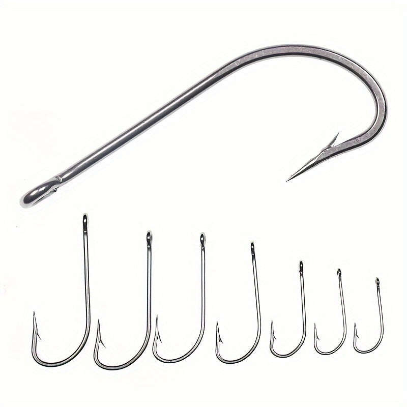 50pcs Stainless Steel Fishing Hooks Long Shank For Freshwater & Seawater