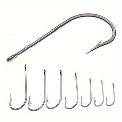 50pcs Stainless Steel Fishing Hooks Long Shank For Freshwater & Seawater