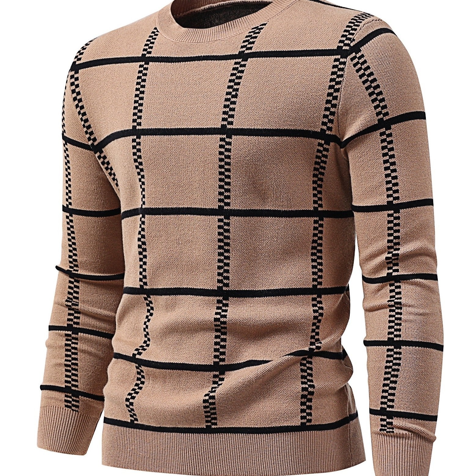 Men's Casual Plaid Sweater Loose Fit Comfy Pullover