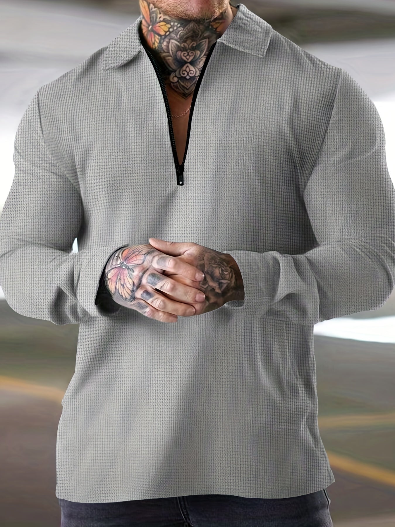 Waffle Pattern Sweatshirt Men's V Neck Pullover for Autumn Winter