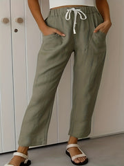  Casual Pants Women's Plus Solid Elastic Drawstring High Rise Loose
