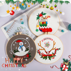 Embroidery Kit Merry Christmas Pattern 1 Hoop DIY Knitting Gift