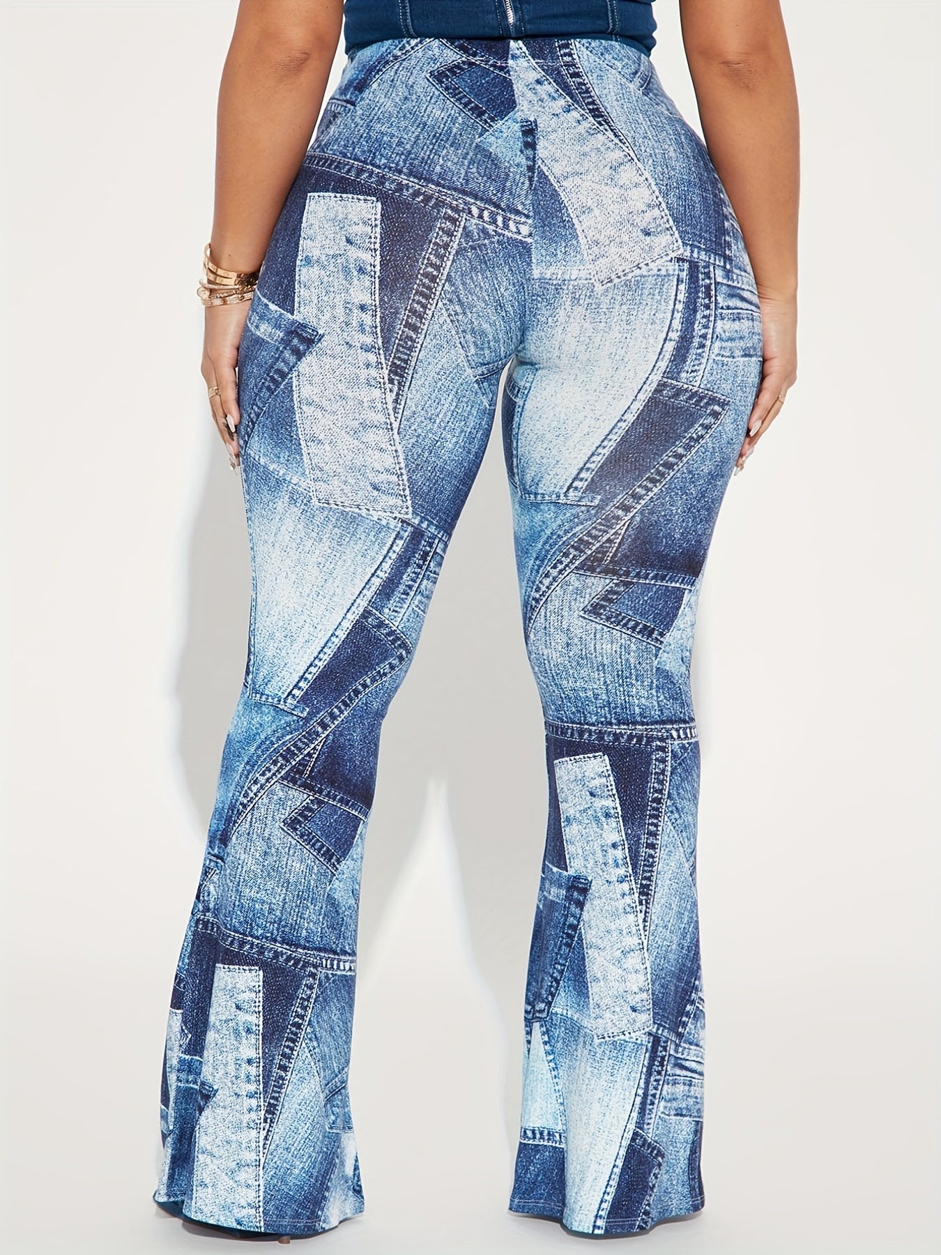 Women's Plus Denim Print High Rise Straight Leg Pants