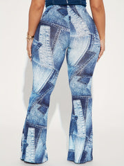 Women's Plus Denim Print High Rise Straight Leg Pants