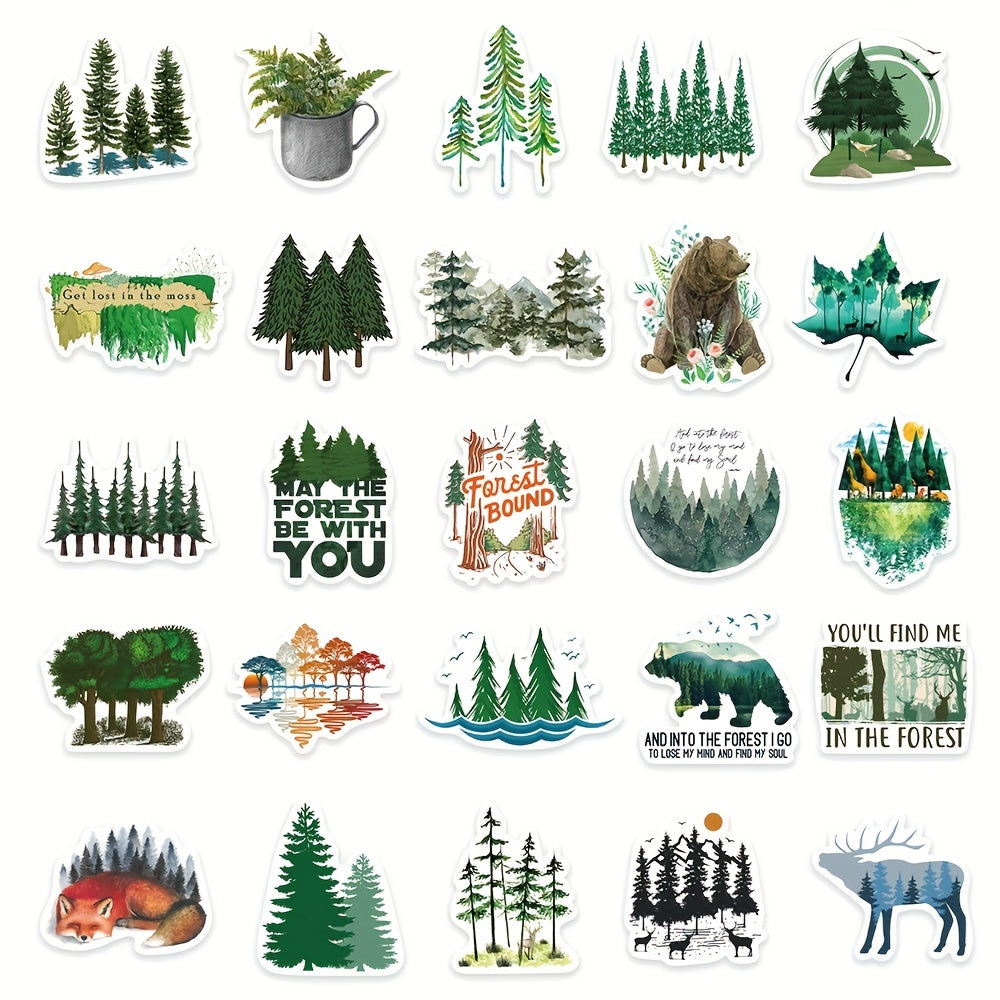 50pcs Green Forest Stickers Healing Waterproof Stickers