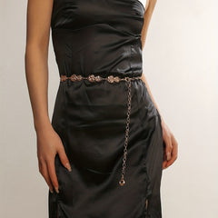 Double Rose Waist Chain Classic Golden Metal Chain Belt Dress Girdle