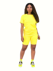 Casual Short Sleeve T shirt & Biker Shorts Set