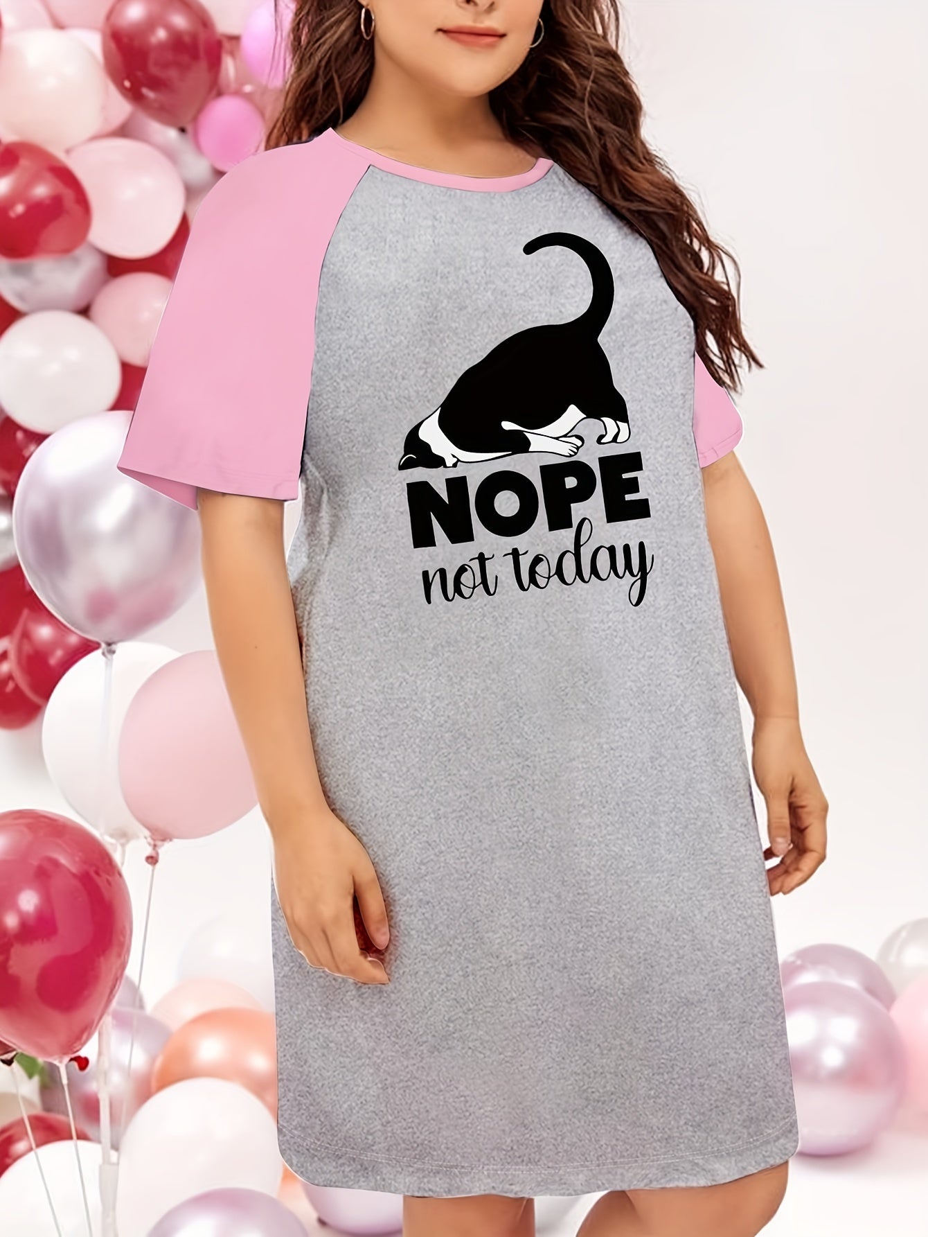  Cat Print Round Neck Sleep Dress