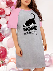  Cat Print Round Neck Sleep Dress