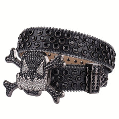 Big Rhinestone Skull Buckle Belt Punk Stone Crystal Studded Waist Strap For Men