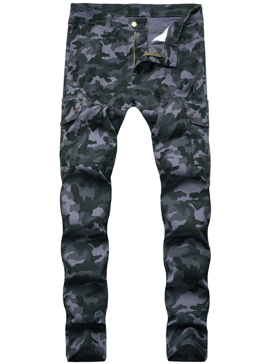 Camouflage Pattern Pocket Jeans Mens Casual Stretch Biker Jeans