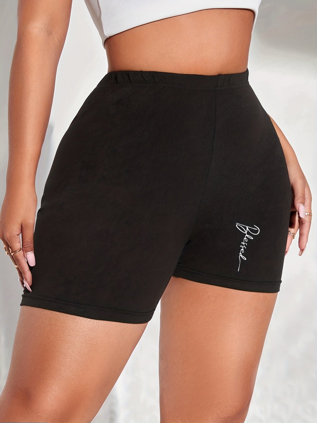 Blessed Print Biker Shorts High Waist Skinny Casual Short Leggings