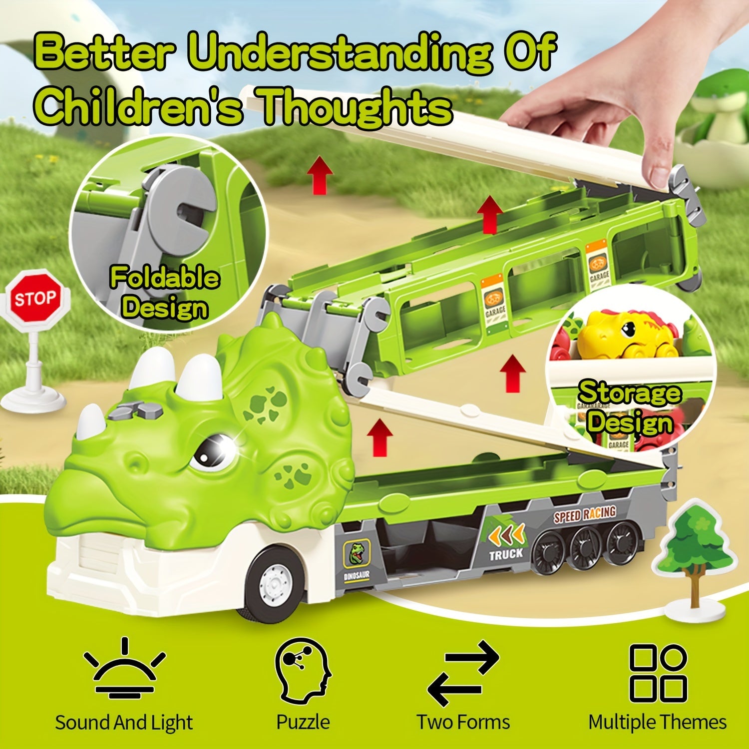 Kids Dinosaur Sliding Toy Car Set with Catapult Deformation Car