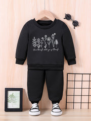Baby Flowers Letter Print Sweatshirt Trousers Set