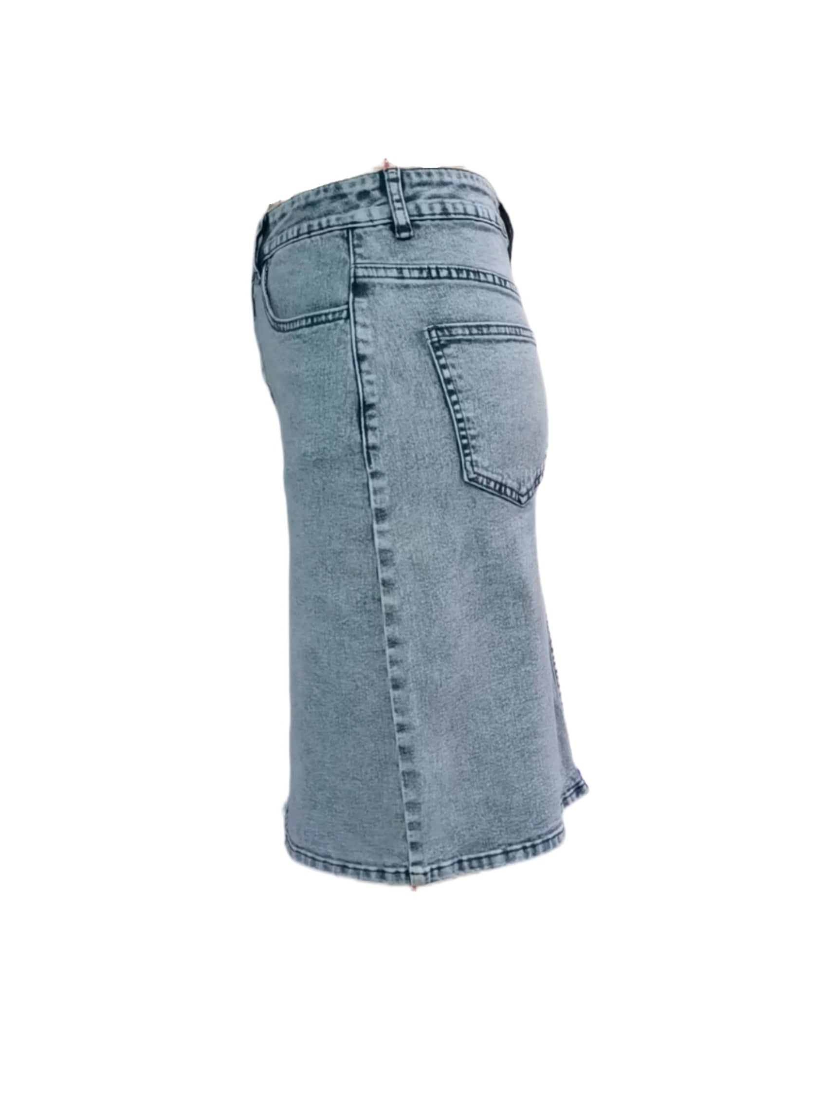 High Stretch Denim Skirt with Split Pockets
