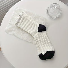 Colorblock Stripe Textured Socks Breathable Mid Tube Stockings