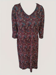  Allover Print Long Sleeve V Neck Maxi Dress
