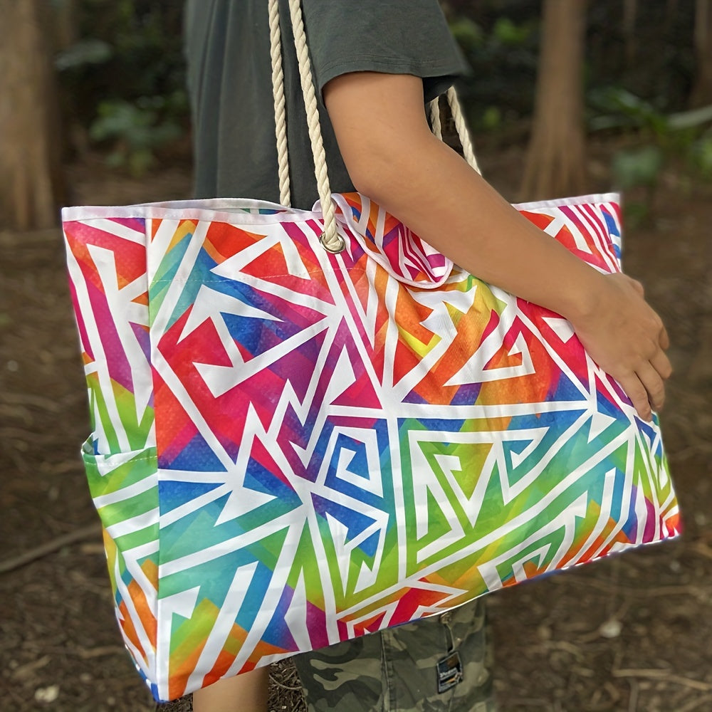 Striped Summer Beach Bag Large Capacity Shoulder Bag