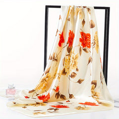 Flower Print Bandana Satin Hijab Silk Square Scarf Vintage Turban