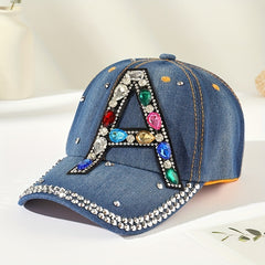 Y2K Rhinestone Baseball Cap Distressed Dad Hat for Women