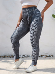  Denim Print High Rise Leggings