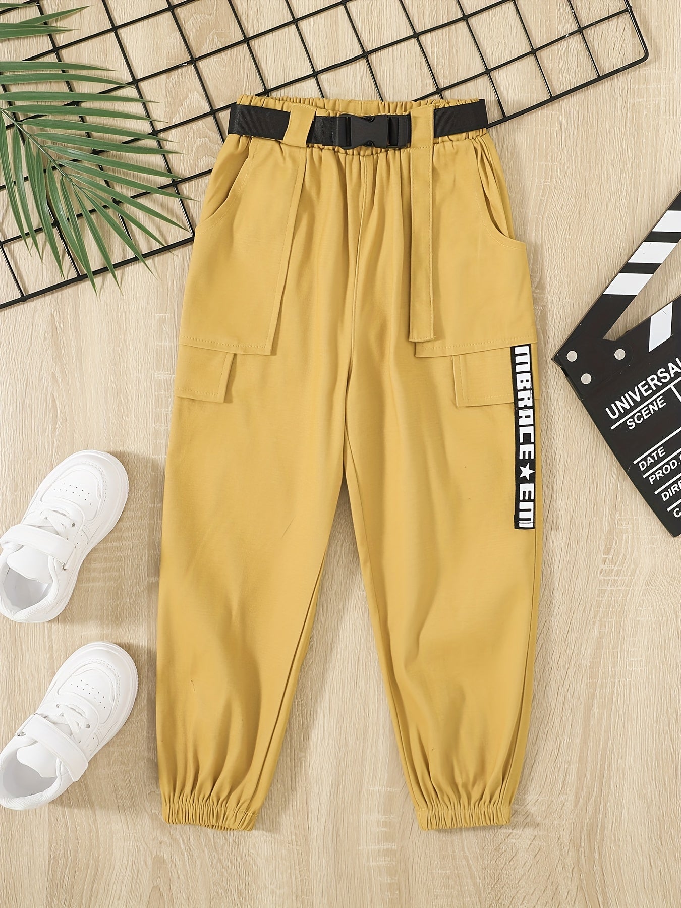 Girls Pocket Belted Cargo Pants Casual Sweatpants Kids Spring Summer Clothes