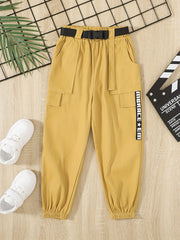 Girls Pocket Belted Cargo Pants Casual Sweatpants Kids Spring Summer Clothes