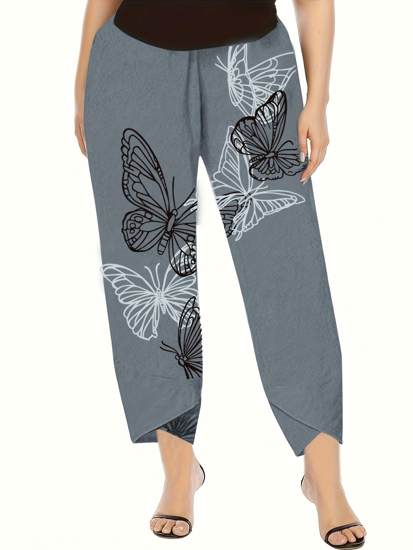 Butterfly Print Wide Leg Cropped Pants