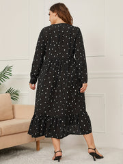  Women's Raindrop Print Long Sleeve Maxi Dress