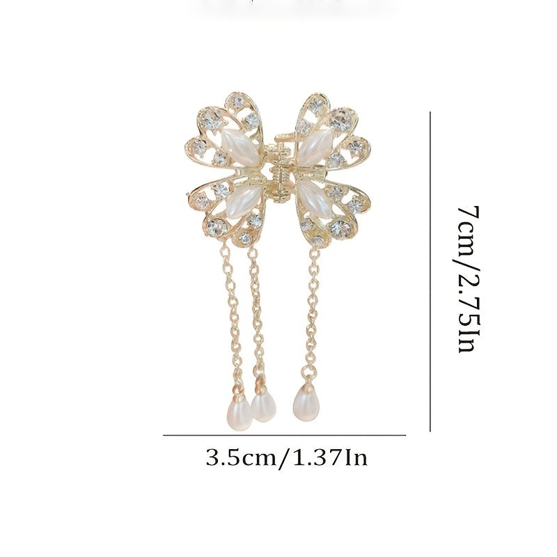 Rhinestone Butterfly Tassel Hair Claw Clip Bow Hairclip