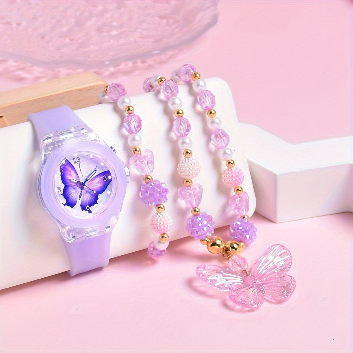 Silicone Strap Quartz Watch for Girls with Butterfly Design