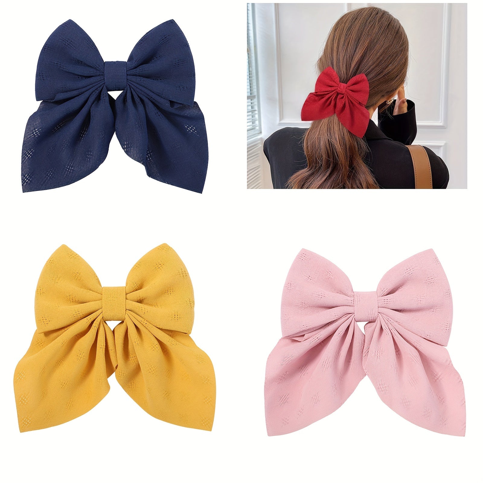 Large Bowknot Hair Clip Set, Pastoral Style Headwear