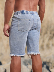 Men's Distressed Drawstring Denim Shorts for Summer