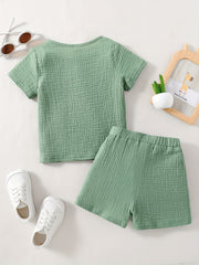 2pcs Infant Baby Button Short Sleeve Tees & Shorts