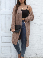  Hollow Out Open Front Long Sleeve Knit Cardigan Sweater