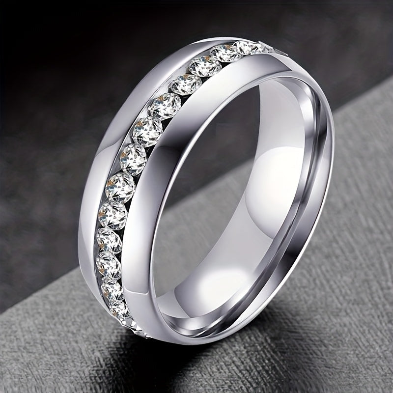 Silver Wedding Rings For Men Women 6mm Plain Circle Zircon Jewelry
