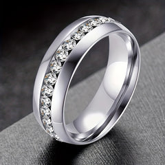 Silver Wedding Rings For Men Women 6mm Plain Circle Zircon Jewelry
