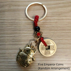 Pure Brass Lucky Cat Pixiu Horse Keychain