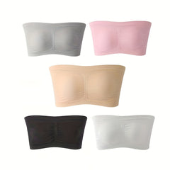 5 Pack Plus Size Sexy Tube Bra Set Women's Plus Solid Bandeau Five Piece Set