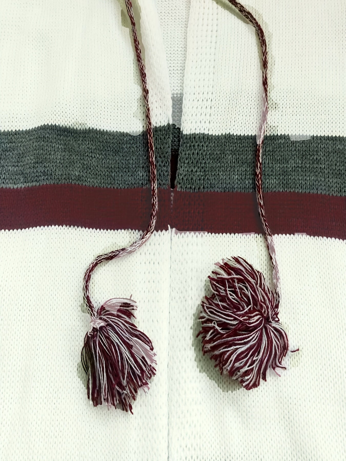  Colorblock Tassel Drawstring Fringe Trim Open Front Hoodie