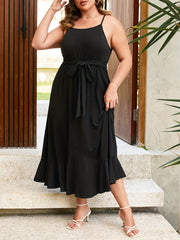  Round Neck Maxi Smock Dress with Ruffle Trim