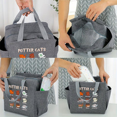 Cartoon Potter Cats Lunch Bag Insulated Oxford Cloth Cooler Box