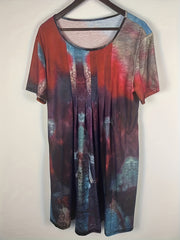  Tie Dye Boat Neck Pleated Midi Dress With Pockets