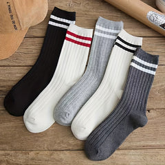 10 Pairs Striped Crew Socks Comfortable & Breathable Women's Mid Tube Stockings