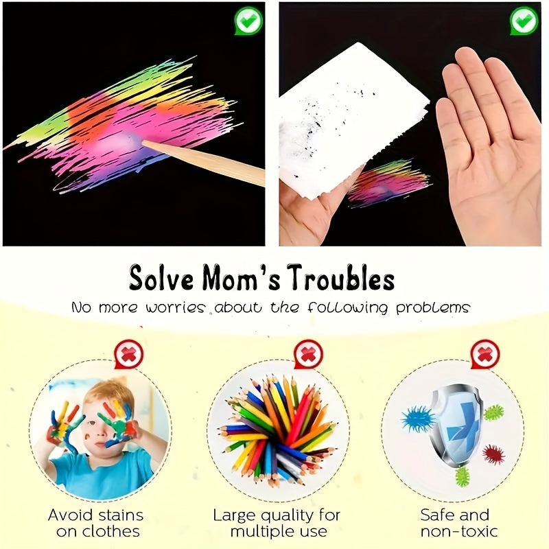 50pcs Rainbow Scratch Art Set for Kids - Magic Paper Craft Kit with Note Cards