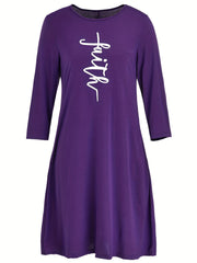  Casual Dress Women's Plus Letter Print Half Sleeve Round Neck Dress